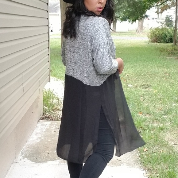 COMPARE & CONTRAST GRAY MARLED CHIFFON CARDIGAN - Picture 5 of 7